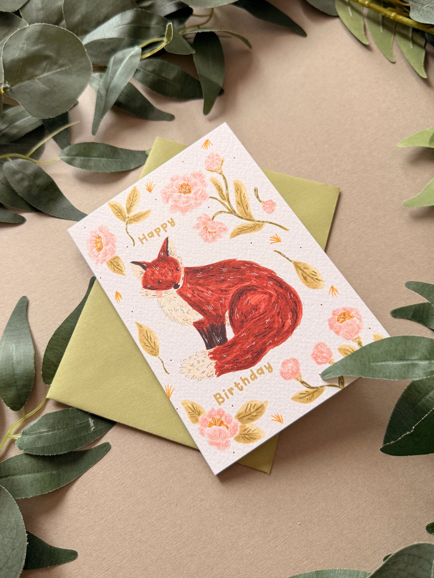 Peony Fox Birthday Card