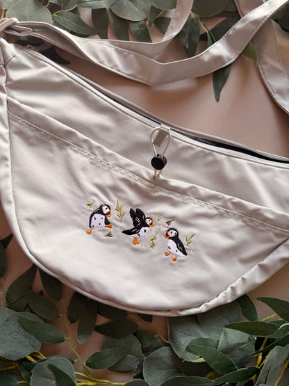 Puffins Embroidered Crossbody Bag