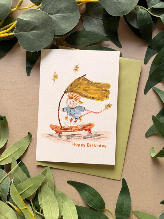Skateboard Mouse Birthday Card
