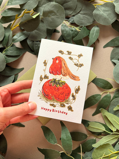 Robin Tomato Birthday Card