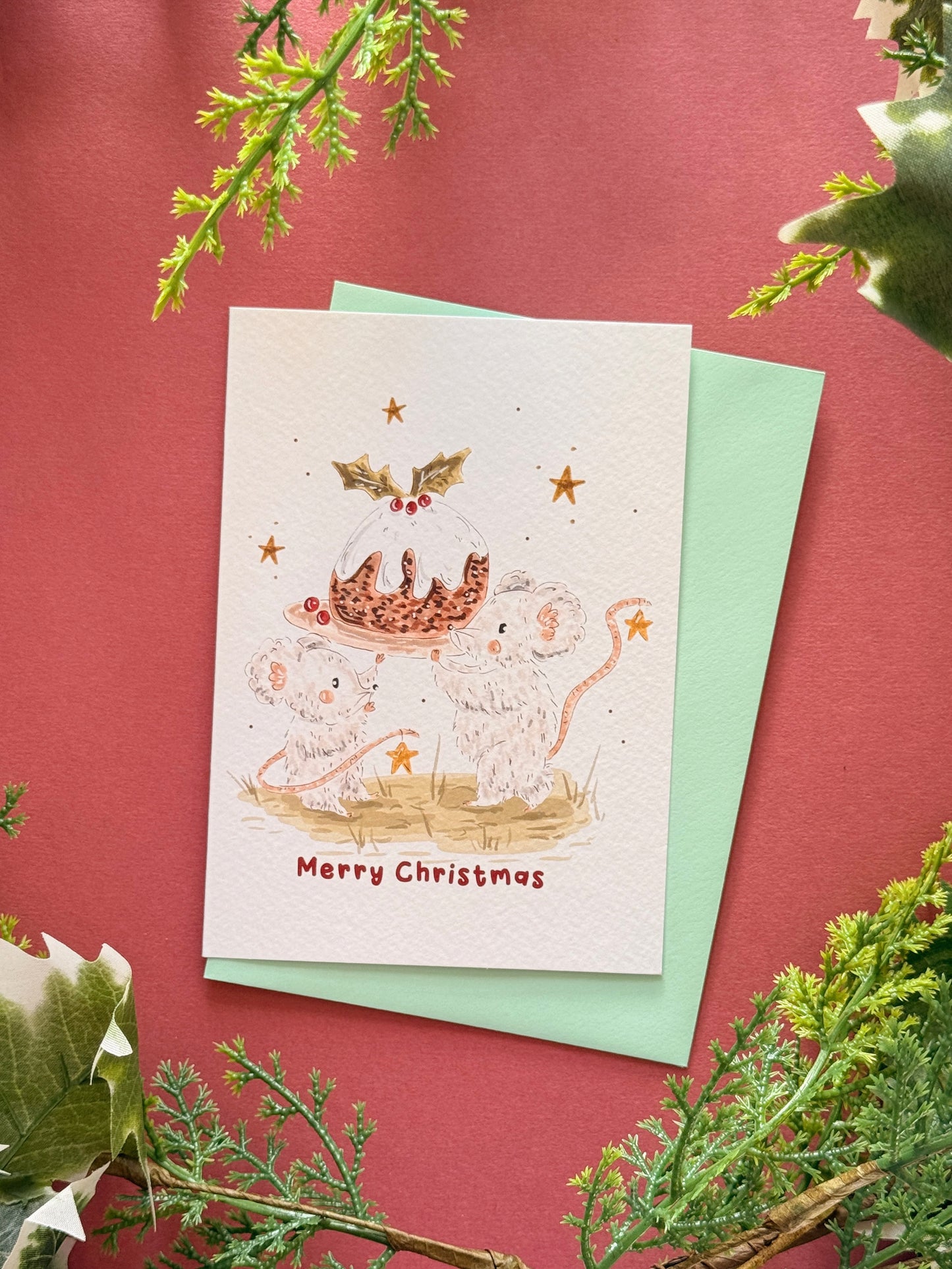 Mouse Pudding Christmas Card