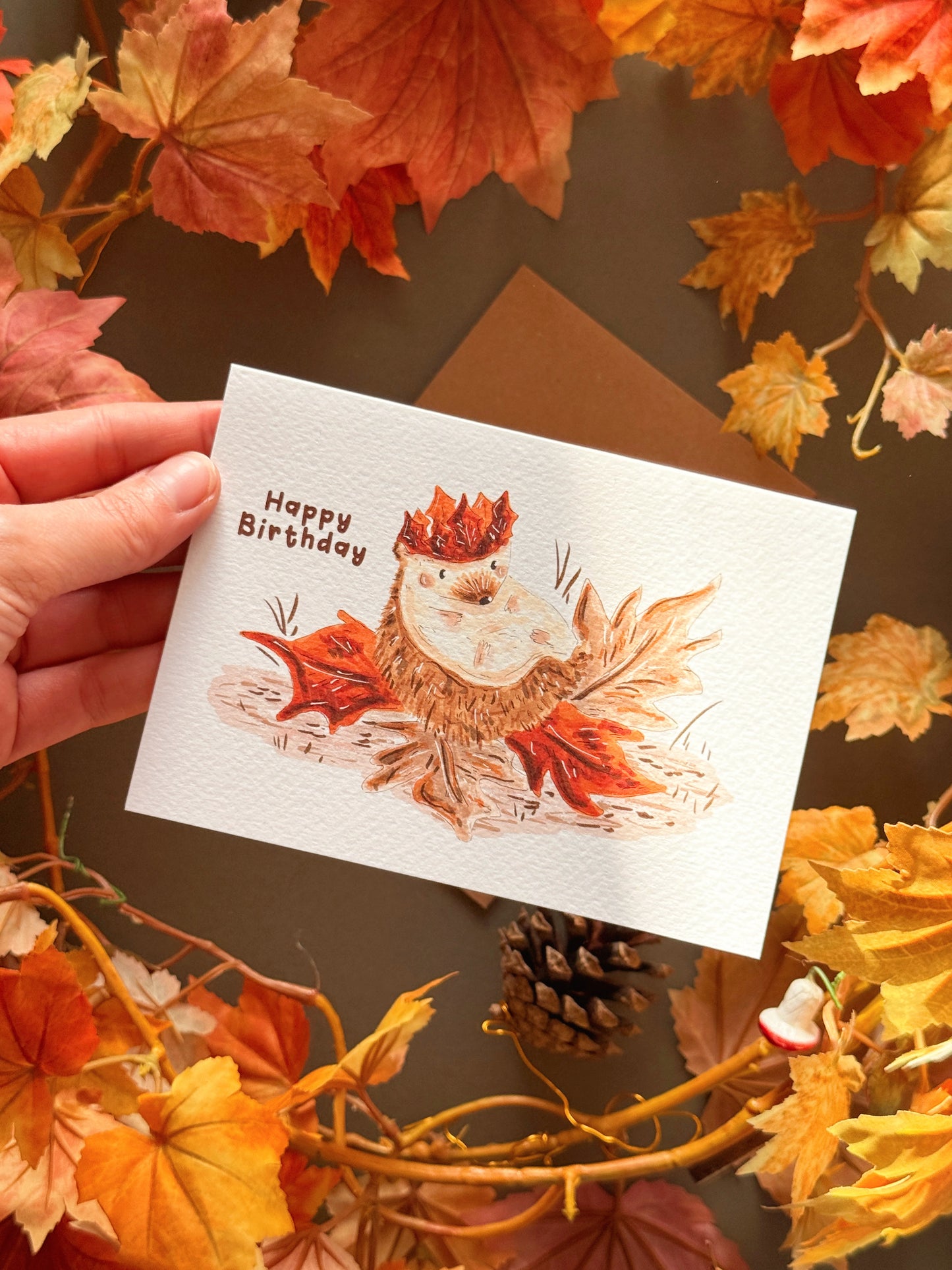 Leaf Hedgehog Birthday Card
