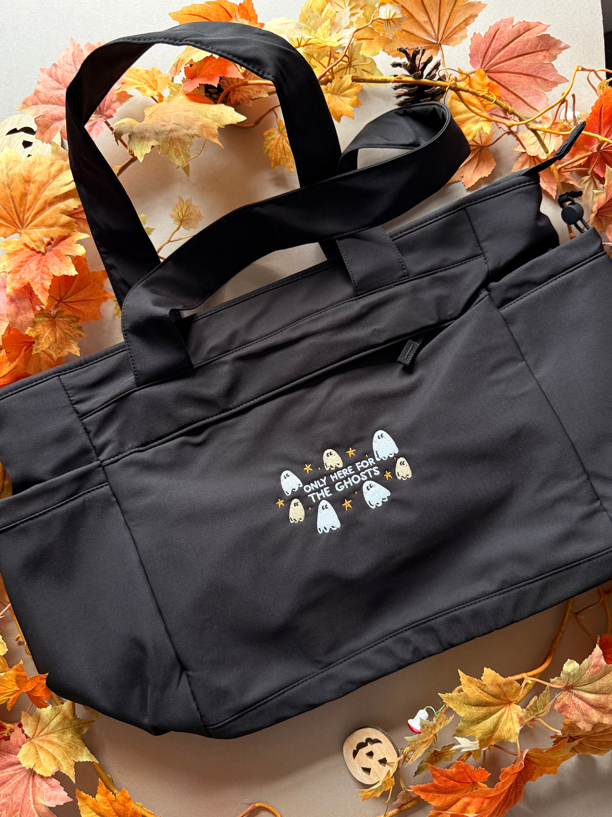 Only Here For The Ghosts Embroidered Weekender Tote