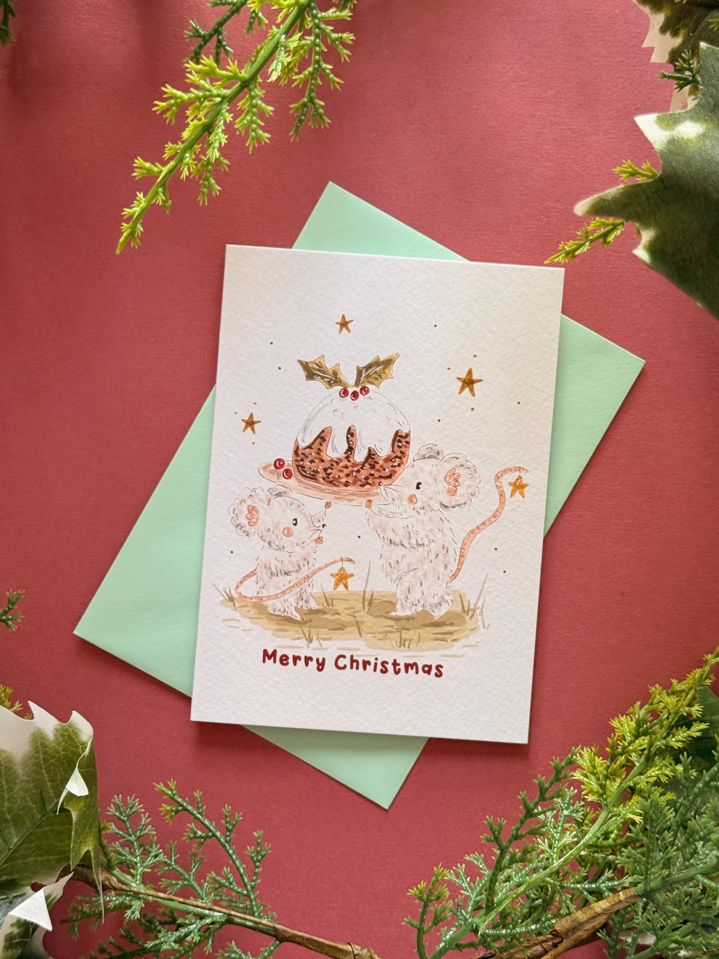 Mouse Pudding Christmas Card