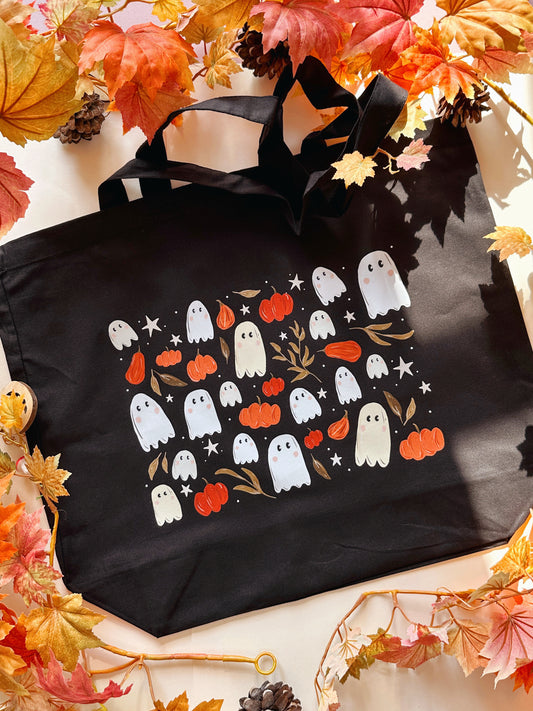 Pumpkin Ghost Maxi Tote Bag - Organic Cotton