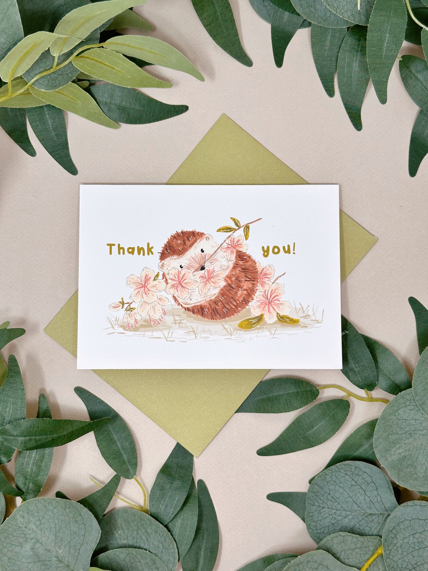 Sakura Hedgehog Thank You Card