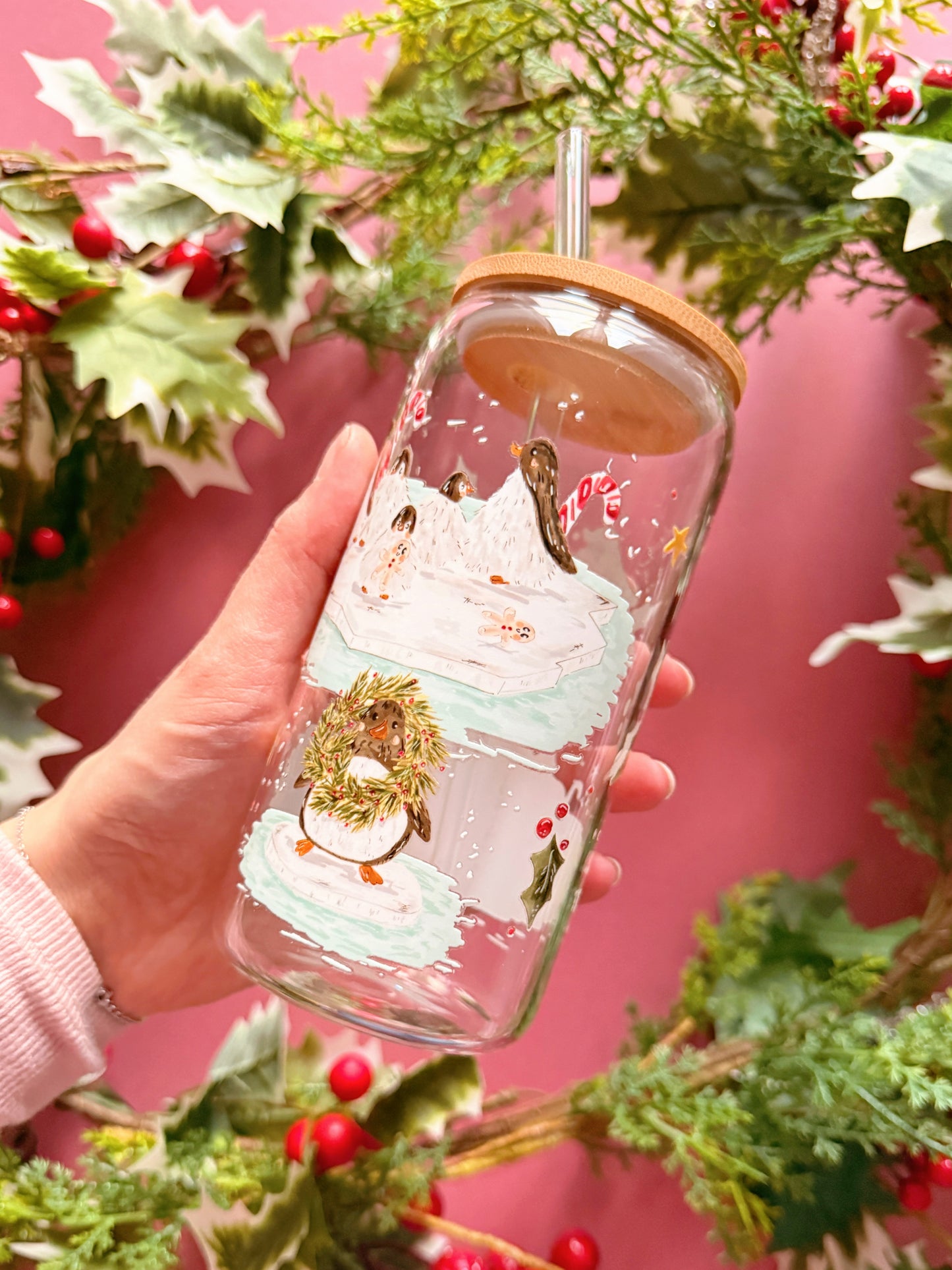 Christmas Penguin Glass Tumbler