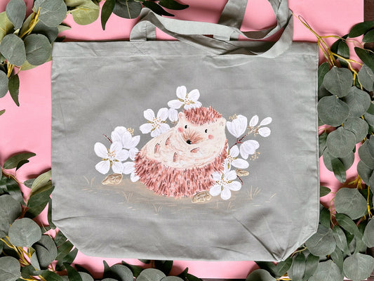 White Sakura Hedgehog Tote Bag - Organic