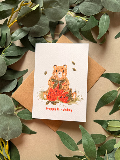 Strawberry Bear Birthday Card