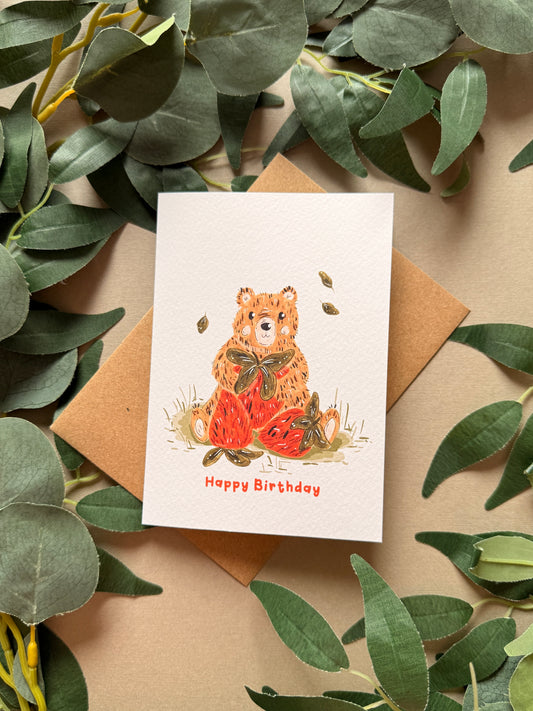 Strawberry Bear Birthday Card