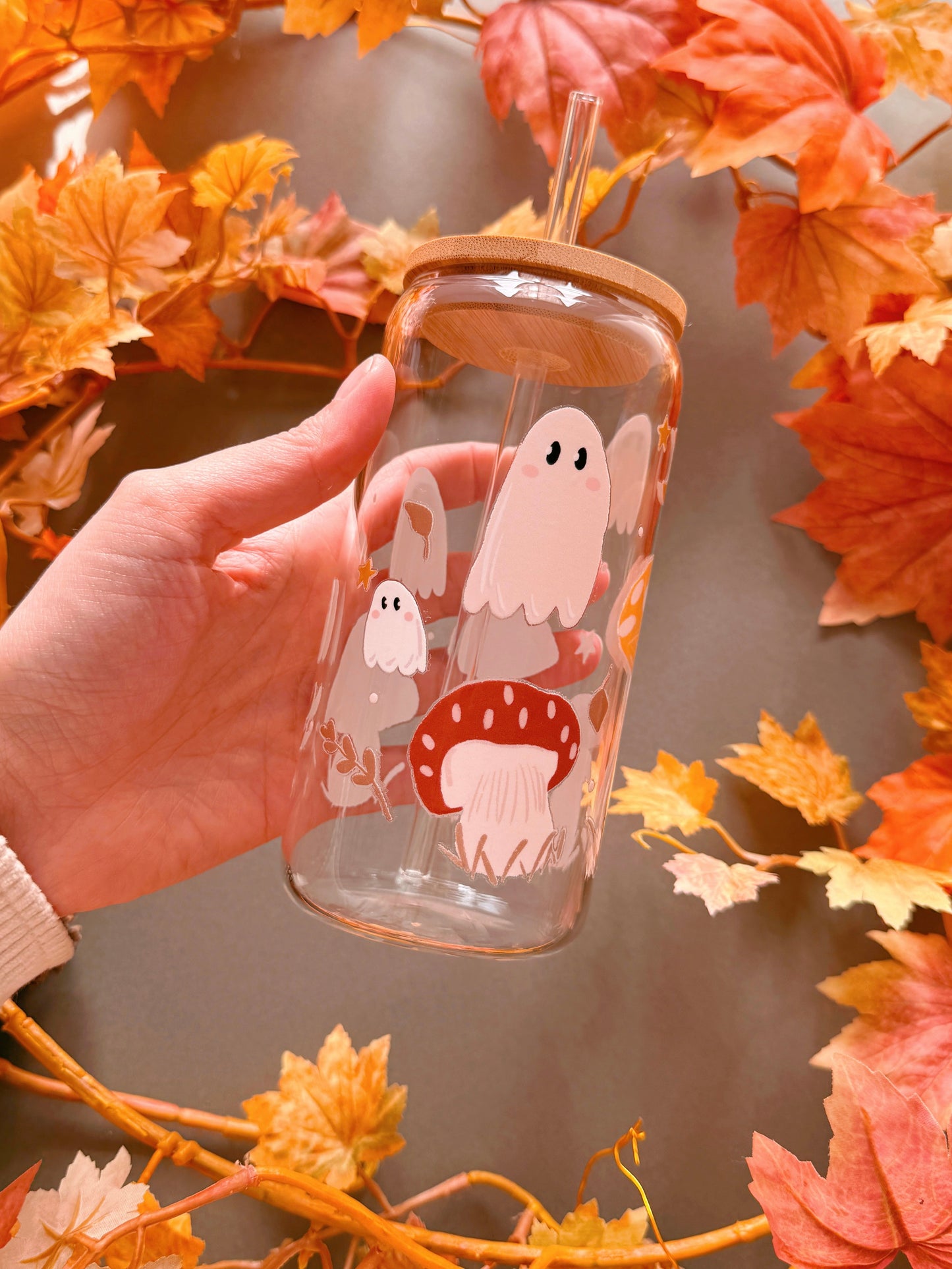 Pumpkin Ghost Glass Tumbler
