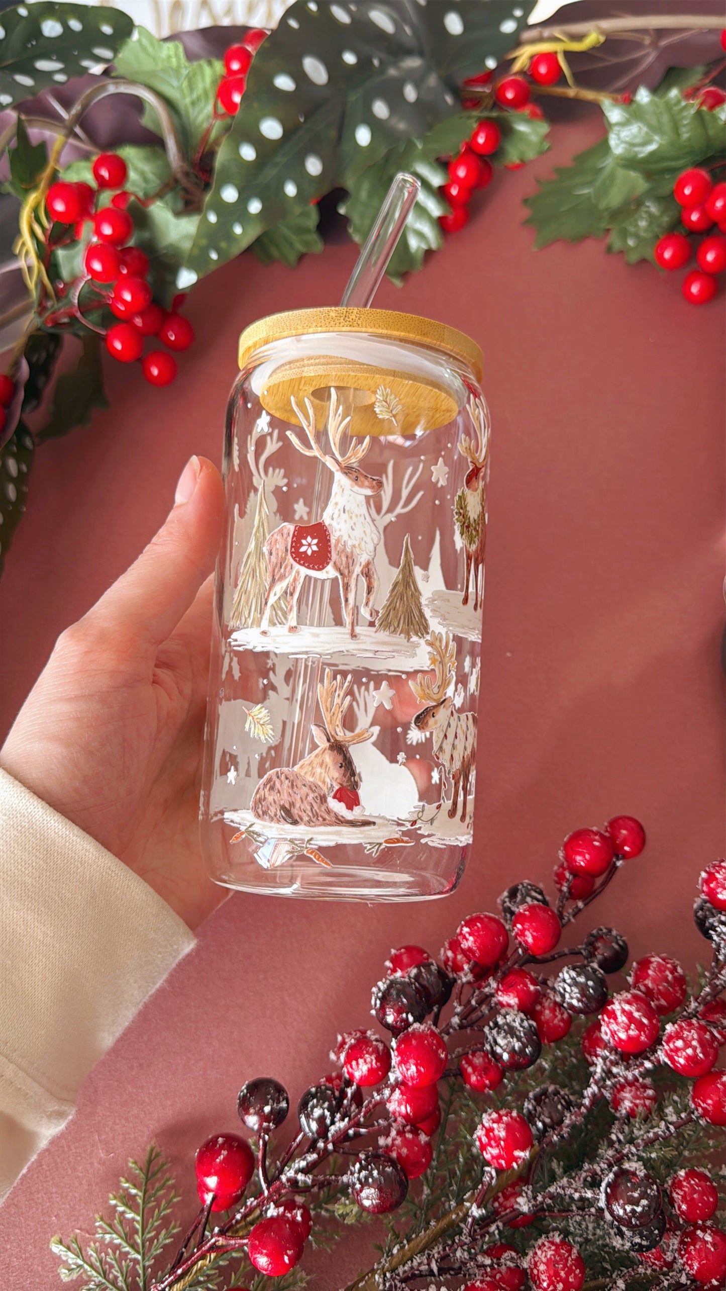 Reindeer Glass Tumbler