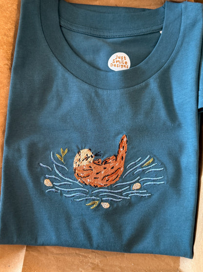 Sea Otter Embroidered T-Shirt - Organic Cotton