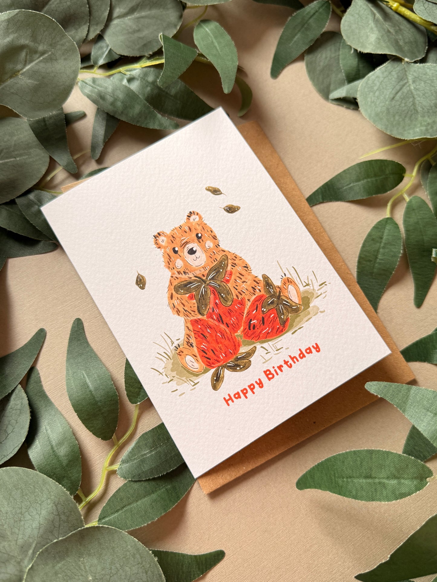 Strawberry Bear Birthday Card