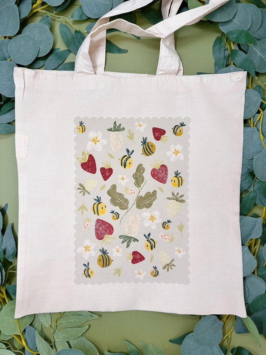 Strawberry Bee Tote Bag