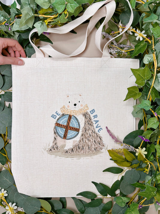 Be Brave Bear Linen Tote Bag