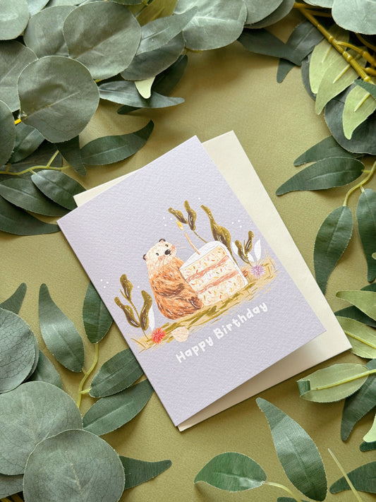 Otter Cake Birthday Card
