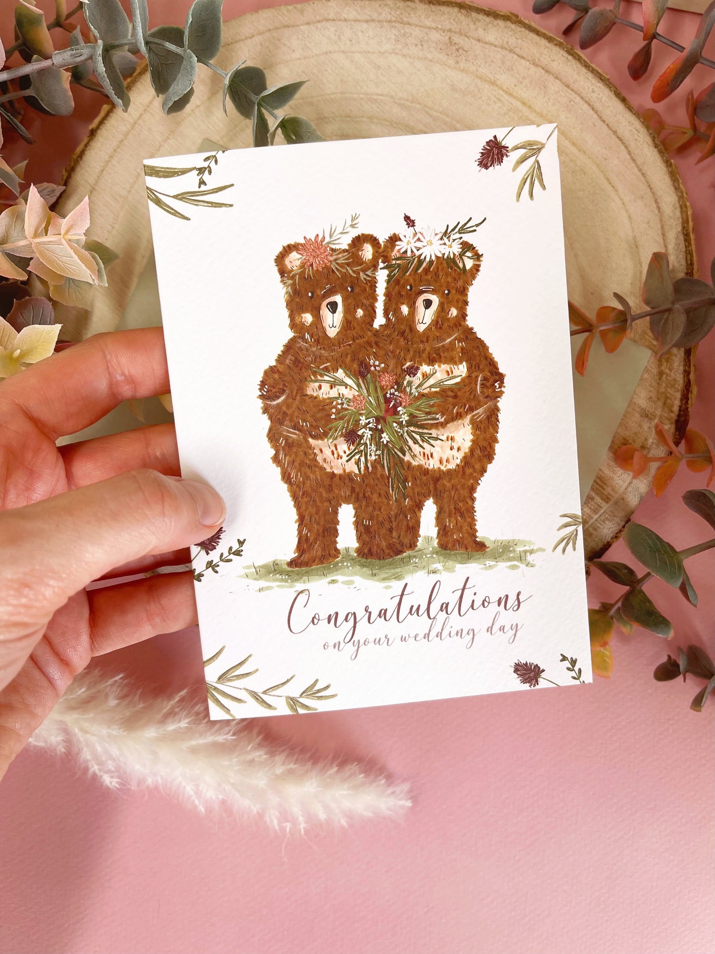 Woodland Bear Wedding Card - Mrs & Mrs