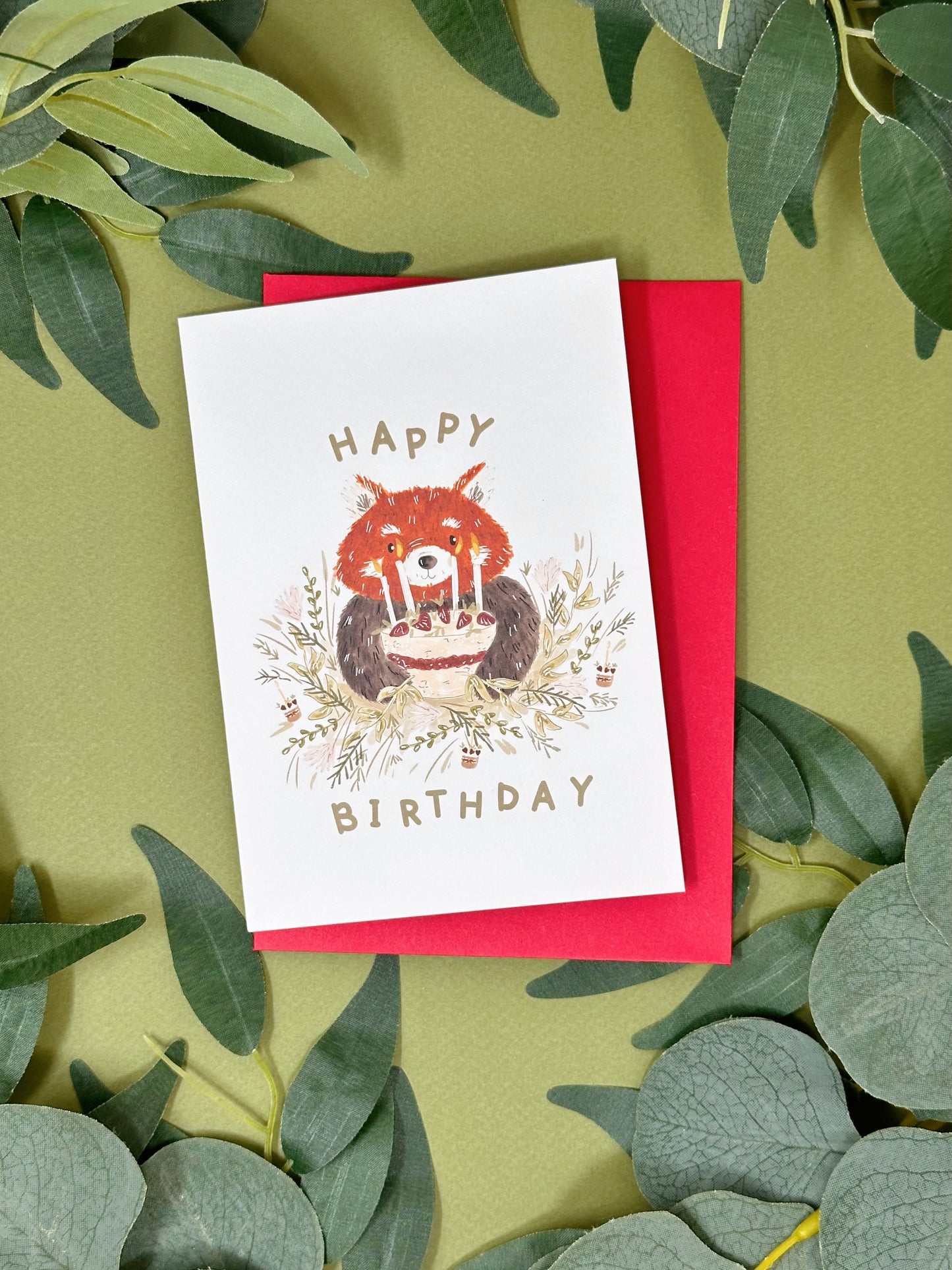 Red Panda Cake Birthday Card