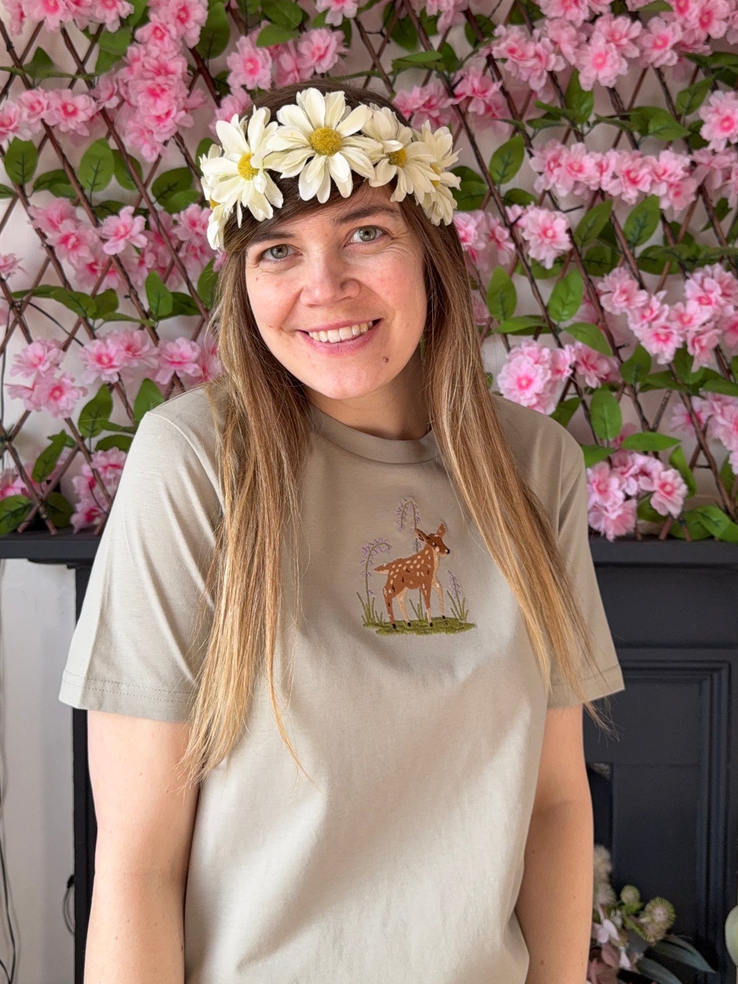 Spring Deer Embroidered T-Shirt - Organic Cotton