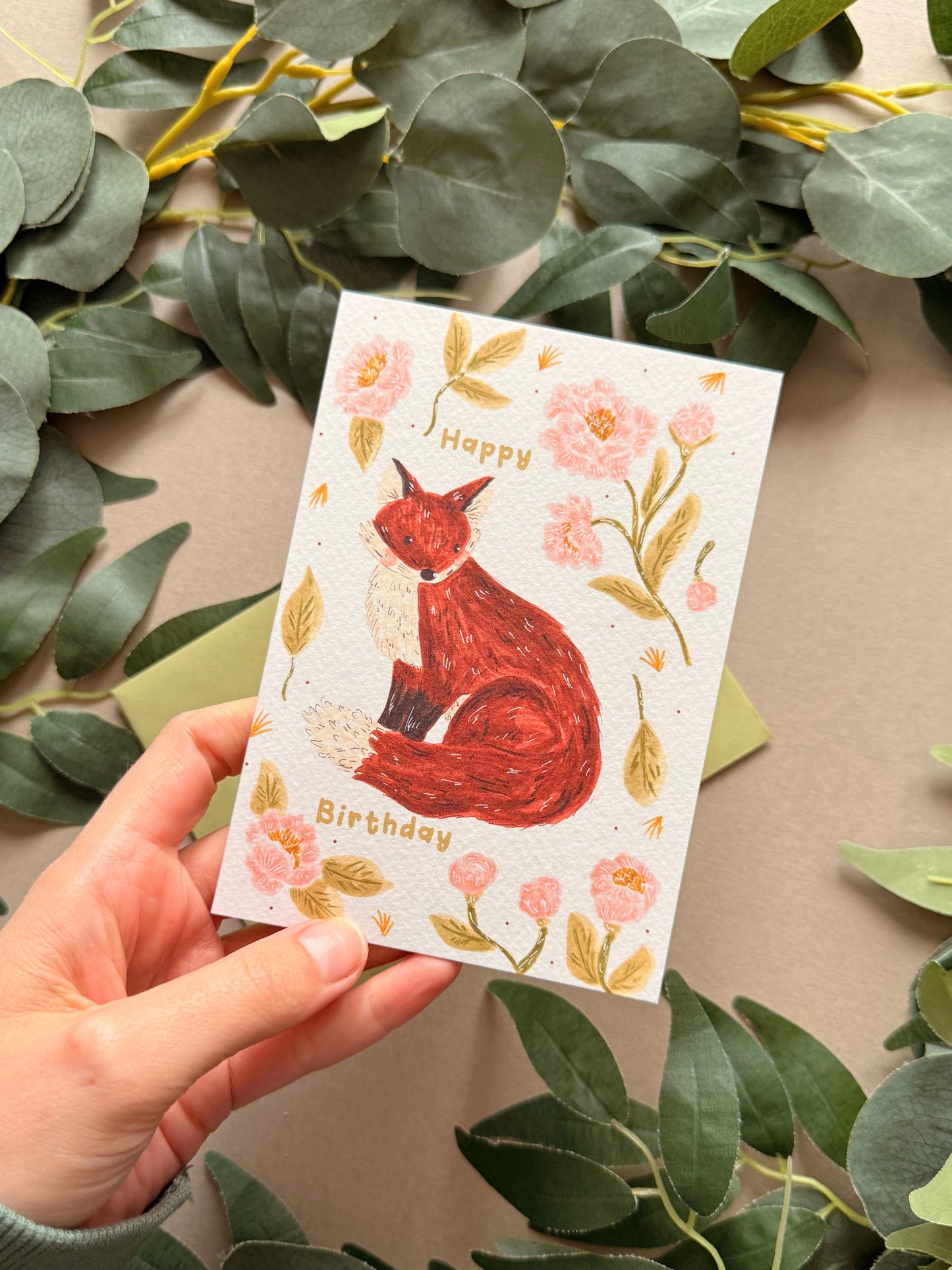 Peony Fox Birthday Card