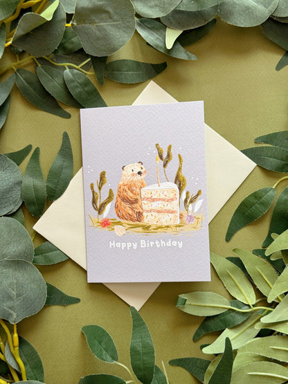 Otter Cake Birthday Card