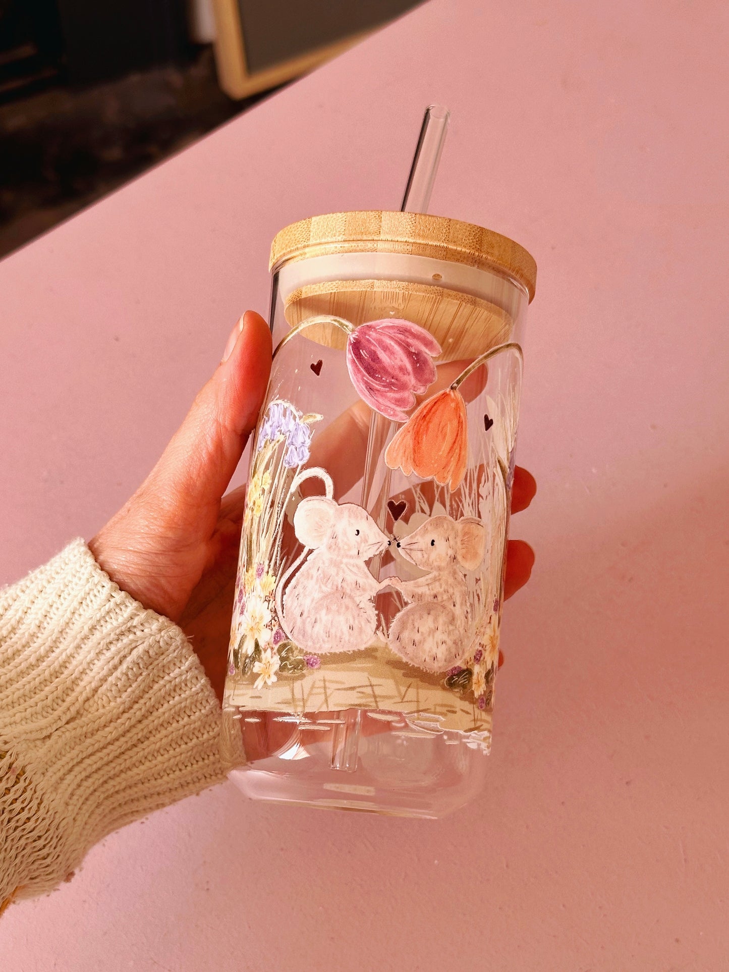 Tulip Mice Glass Tumbler