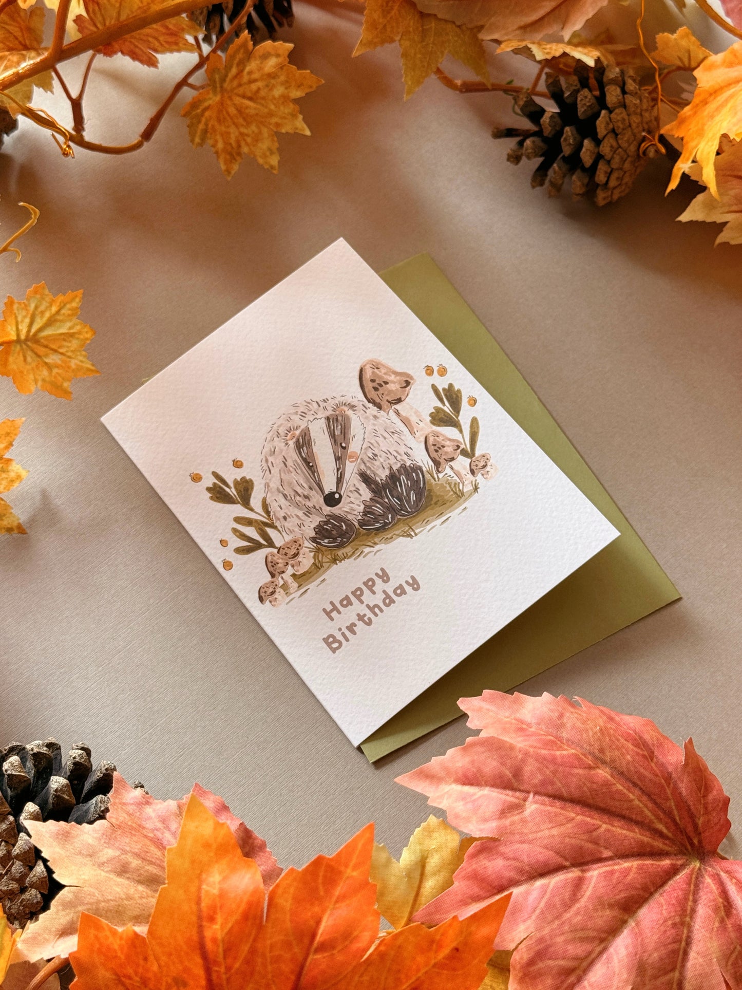 Mushroom Badger Birthday Card
