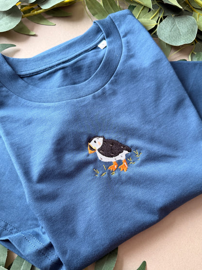 Puffin Embroidered T-Shirt - Organic Cotton