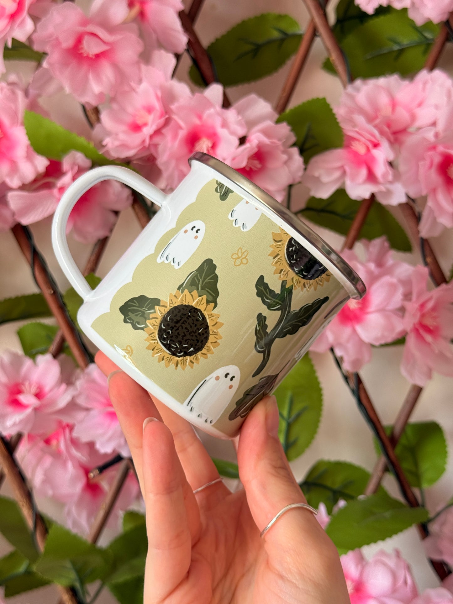 Sunflower Ghost Enamel Mug