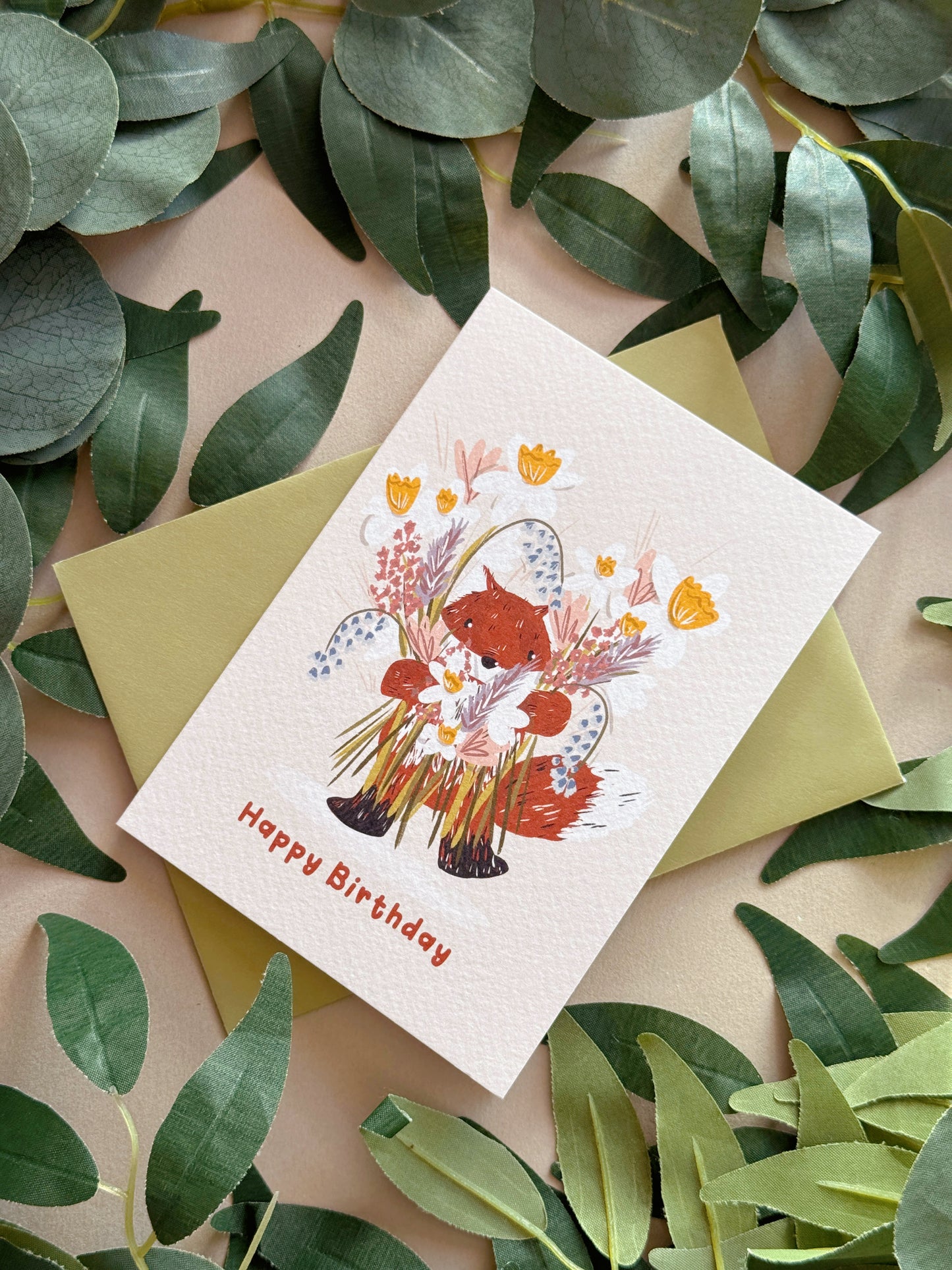 Fox bouquet Birthday Card