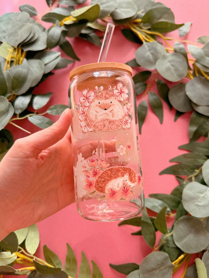 Sakura Hedgehog Glass Tumbler