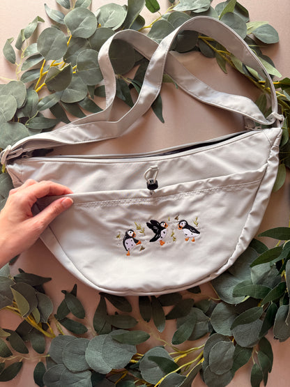 Puffins Embroidered Crossbody Bag