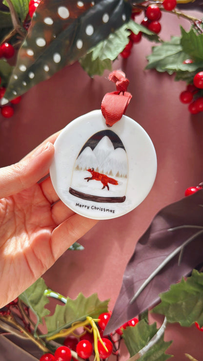 Fox Snow Globe Christmas Tree Dec