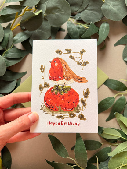 Robin Tomato Birthday Card