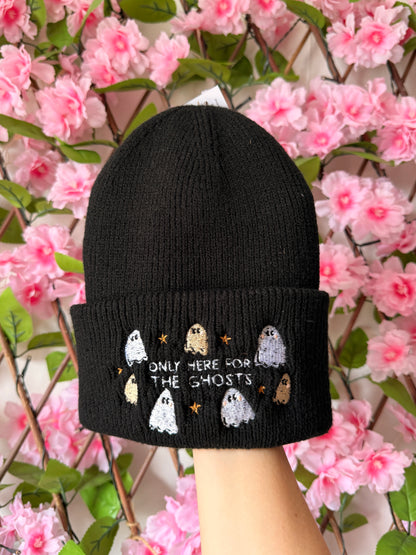 Only Here For The Ghosts Embroidered Beanie - Chunky Knit