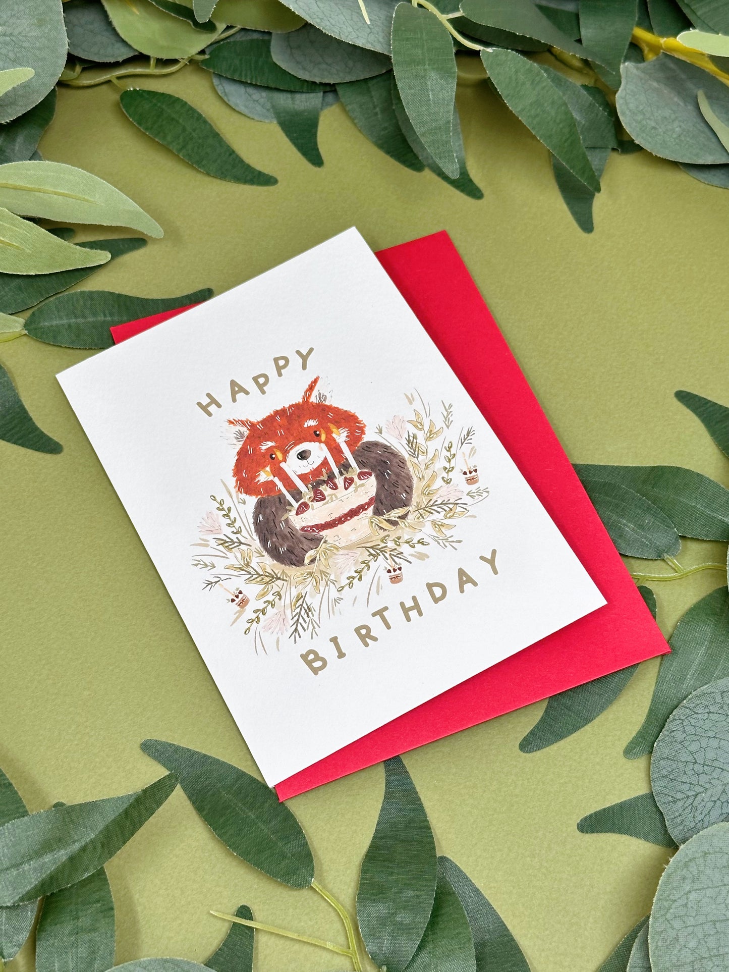 Red Panda Cake Birthday Card