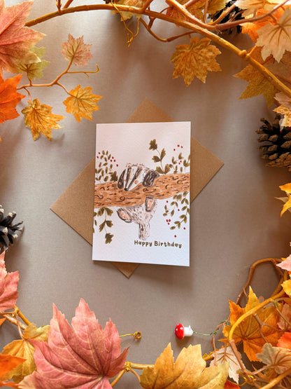 Tree Branch Badger Birthday Card