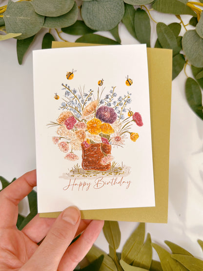 Floral Bee Birthday Card