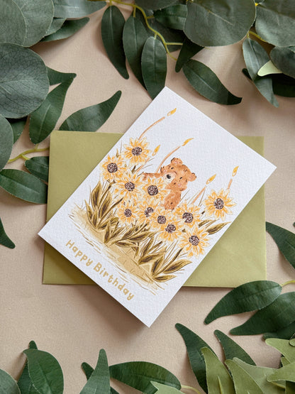 Sunflower Bear Birthday Card
