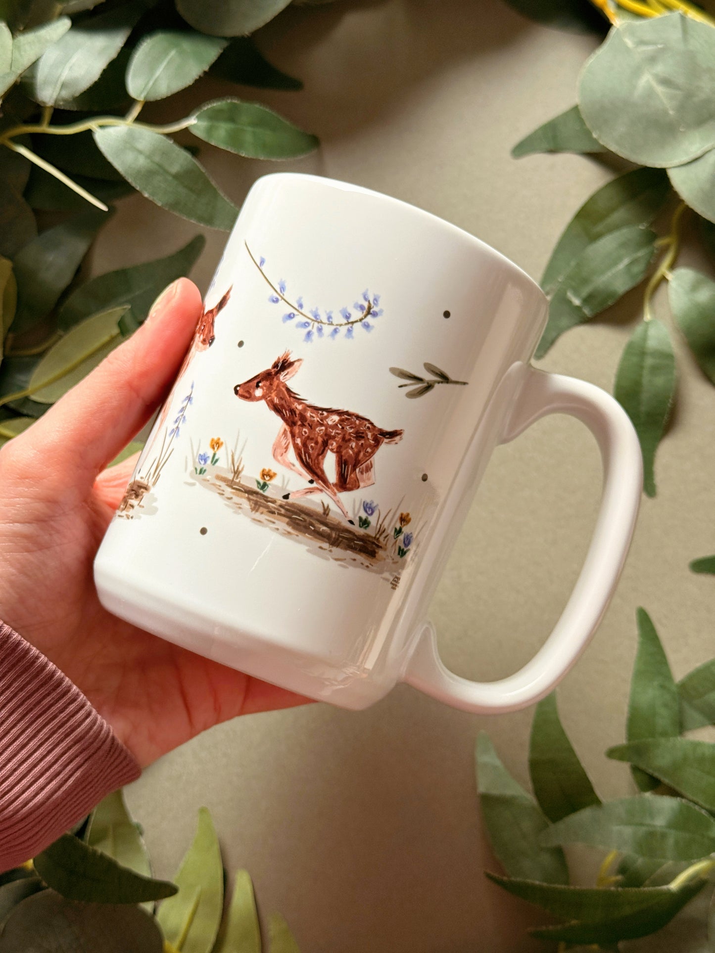 Spring Deer Tall Ceramic Mug