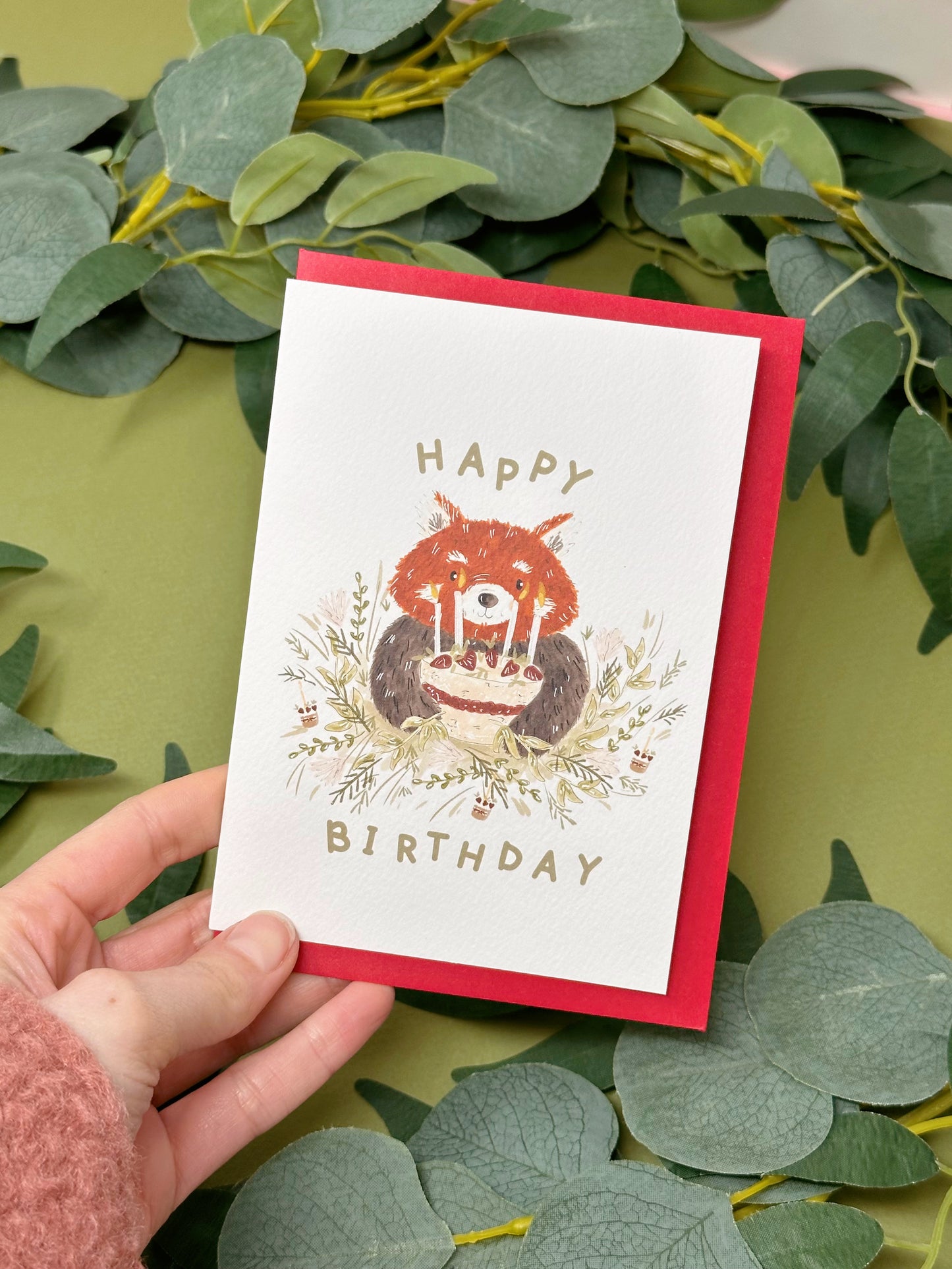 Red Panda Cake Birthday Card