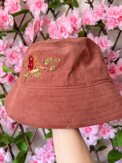 Robin Embroidered Cord Bucket Hat