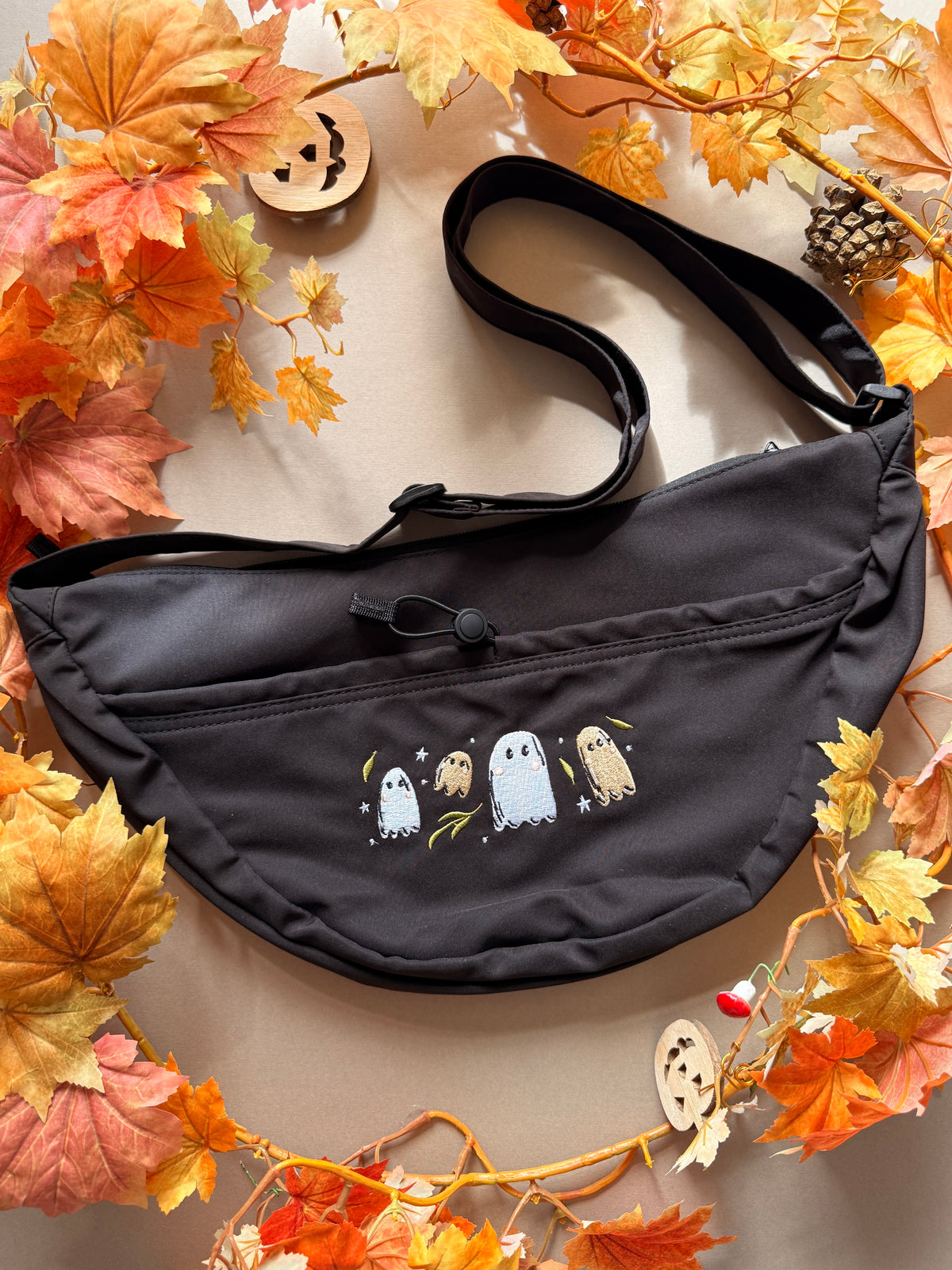 Ghost Embroidered Crossbody Bag