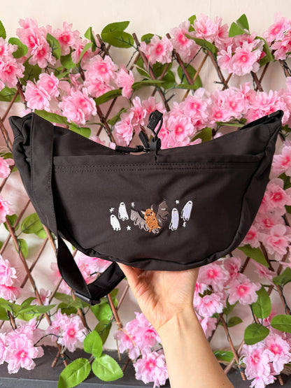 Bat Ghost Embroidered Crossbody Bag