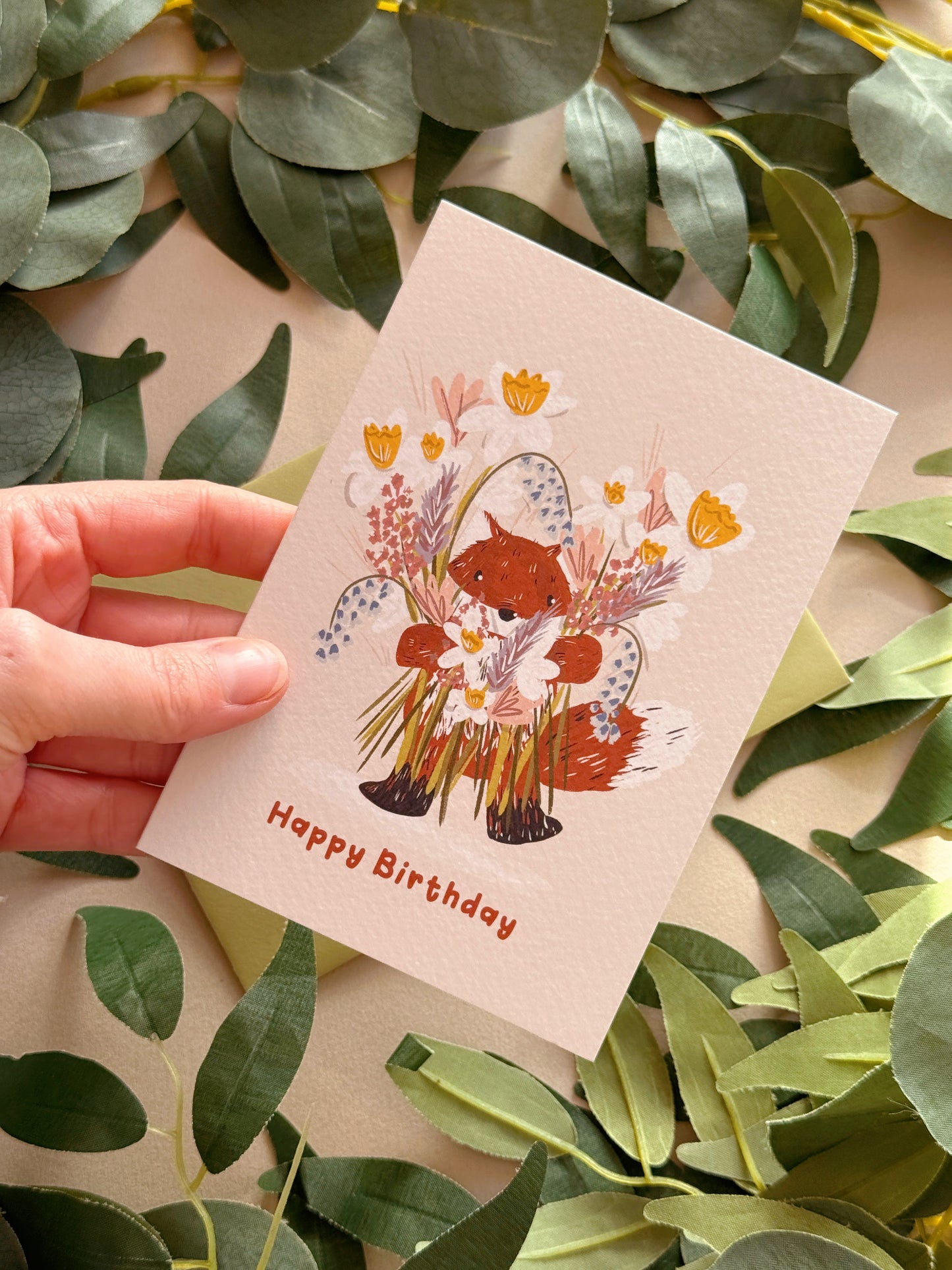 Fox bouquet Birthday Card