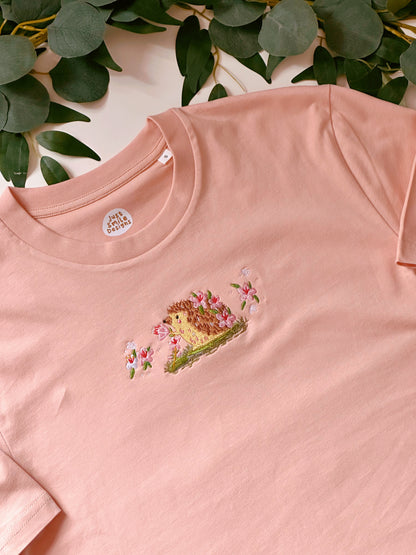 Sakura Hedgehog Embroidered T-Shirt - Organic Cotton