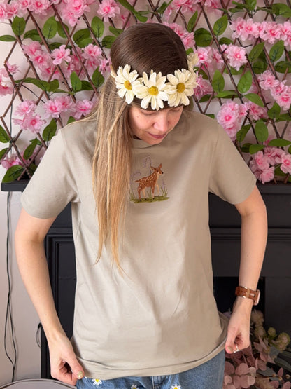 Spring Deer Embroidered T-Shirt - Organic Cotton
