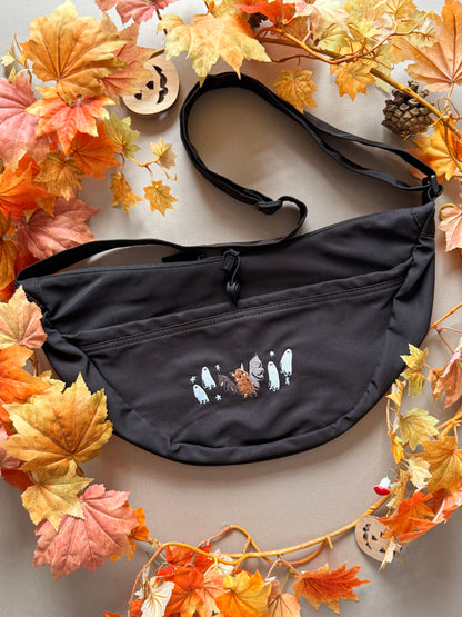 Bat Ghost Embroidered Crossbody Bag