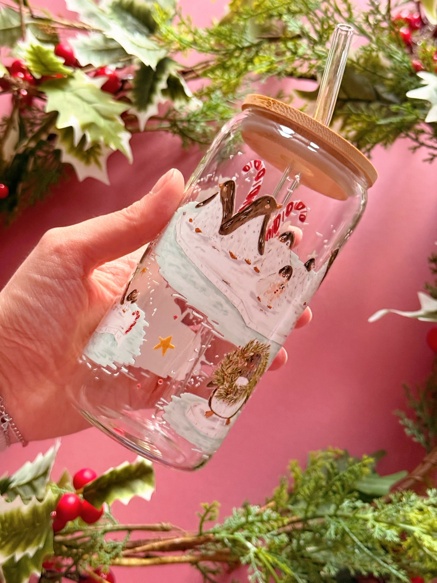 Christmas Penguin Glass Tumbler